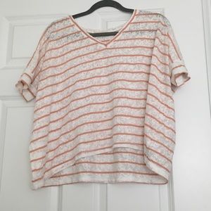 V- Neck Striped Lace Top